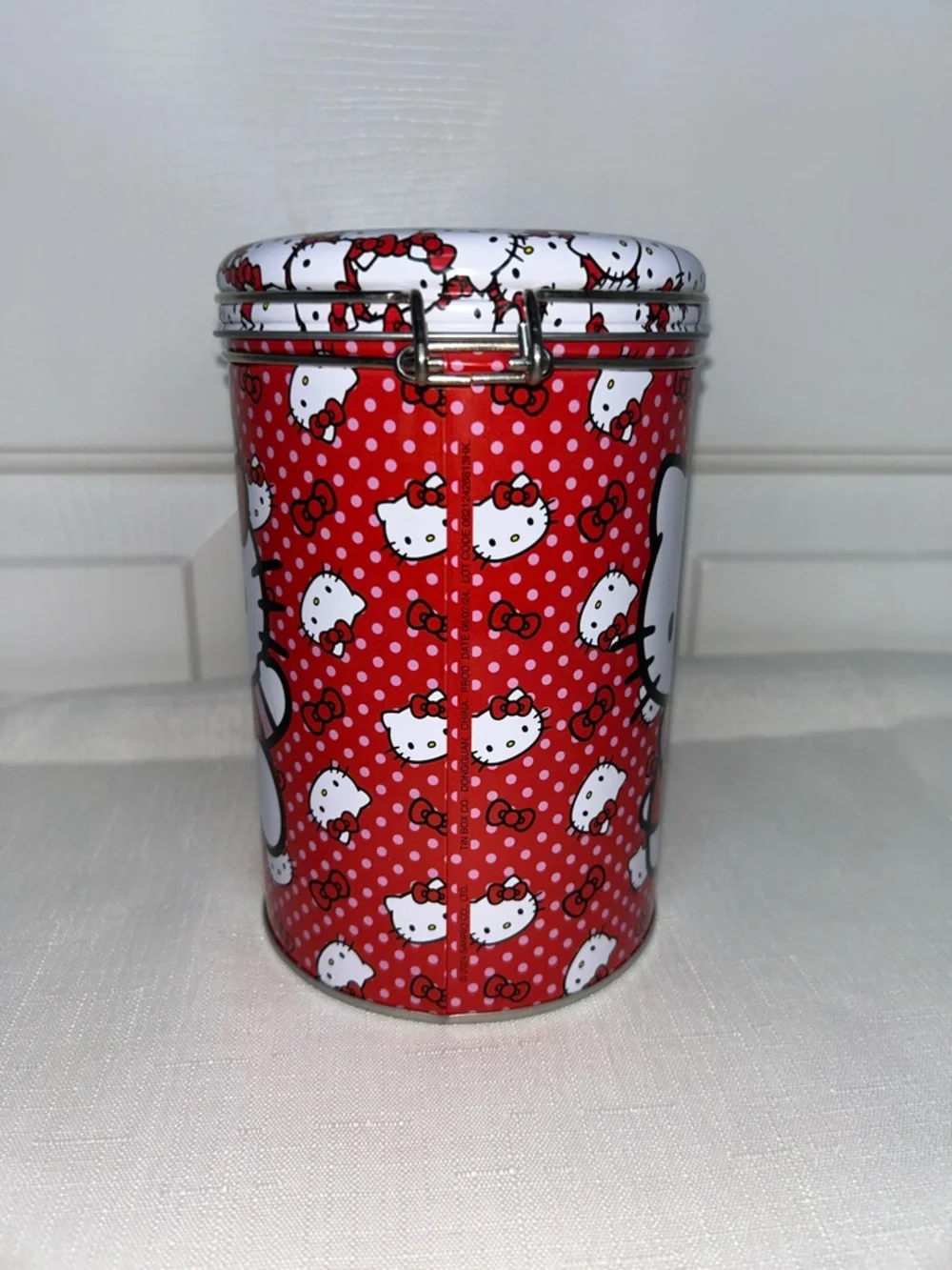 Hello Kitty Red and White Metal Storage Tin with Polkadot Graphic